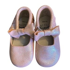 Monkey Feet‎ Kids Pink Glitter Shoes Slip On Bows Skid Resistant Bottom 18-24 MO